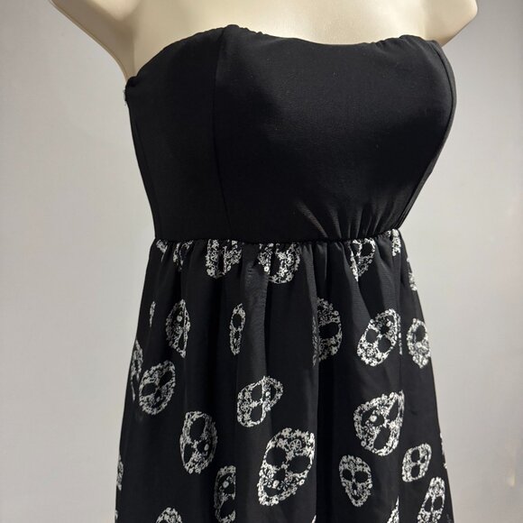 black strapless high-low maxi dress with skull print ~ goth - Picture 4 of 6